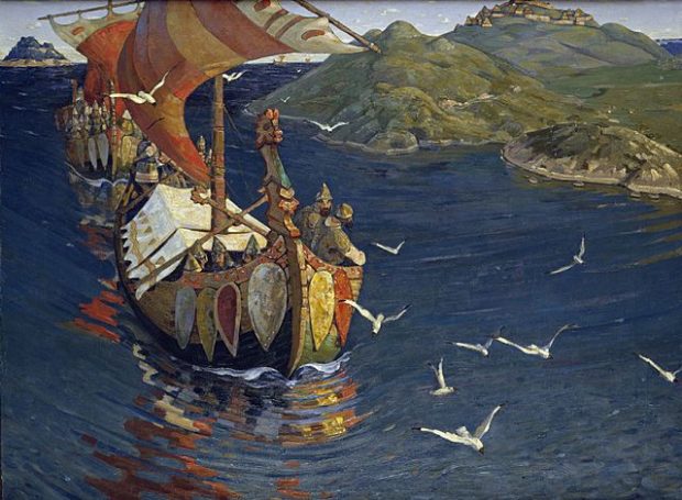 Nicholas Roerich. Guests from Overseas (Varangians in Rus'), 1901. Wikipedia. 