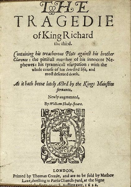 Title page of fifth quarto edition of Richard III (1612)