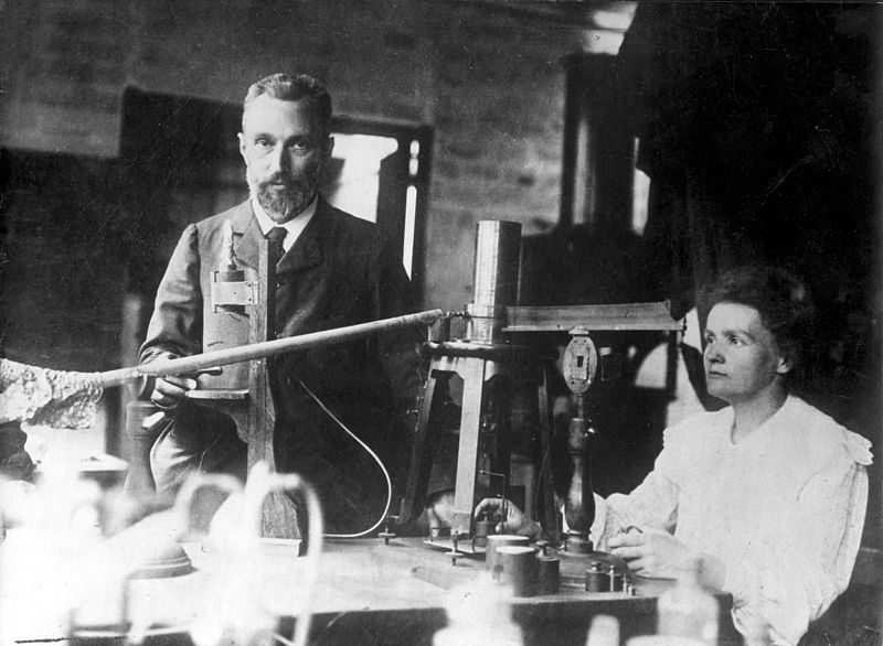 Marie Curie with her husband Pierre in École supérieure de physique et de chimie industrielles de la ville de Paris, (42, rue Lhomond) 1898 [Source:www.en.wikipedia.org]