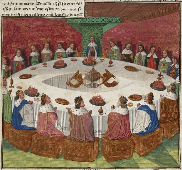 King Arthur's knights gathered at the round table, by Évrard d'Espinques, 1470