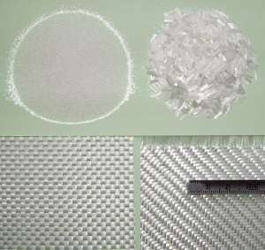 Glass beads, crushed glass, and woven fiberglass form the basis of fiberglass materials // Wikipedia Commons